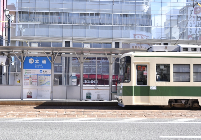 最寄り駅前の様子と路面電車